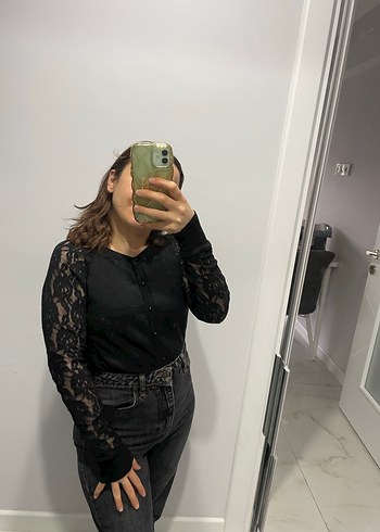 Dantel Kollu Siyah Kadın Hırka - Görsel 2