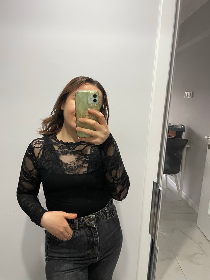 Dantelli Siyah Gotik Uzun Kollu Bluz - Görsel 4