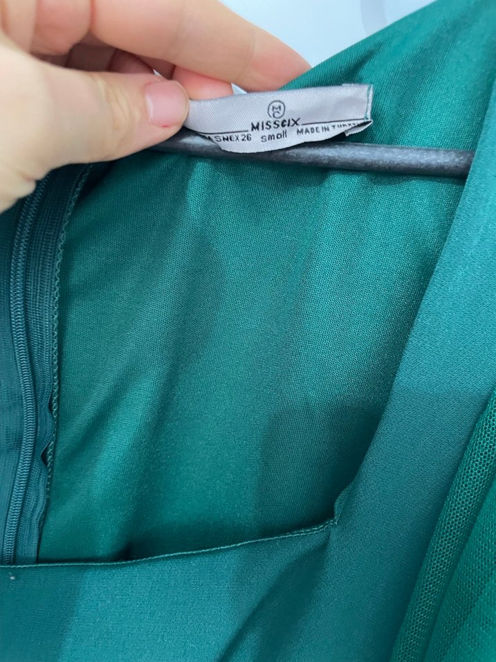 Uzun Kol Drapeli Yeşil Kadın Elbise - Görsel 5