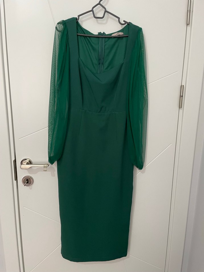 Uzun Kol Drapeli Yeşil Kadın Elbise - Görsel 2