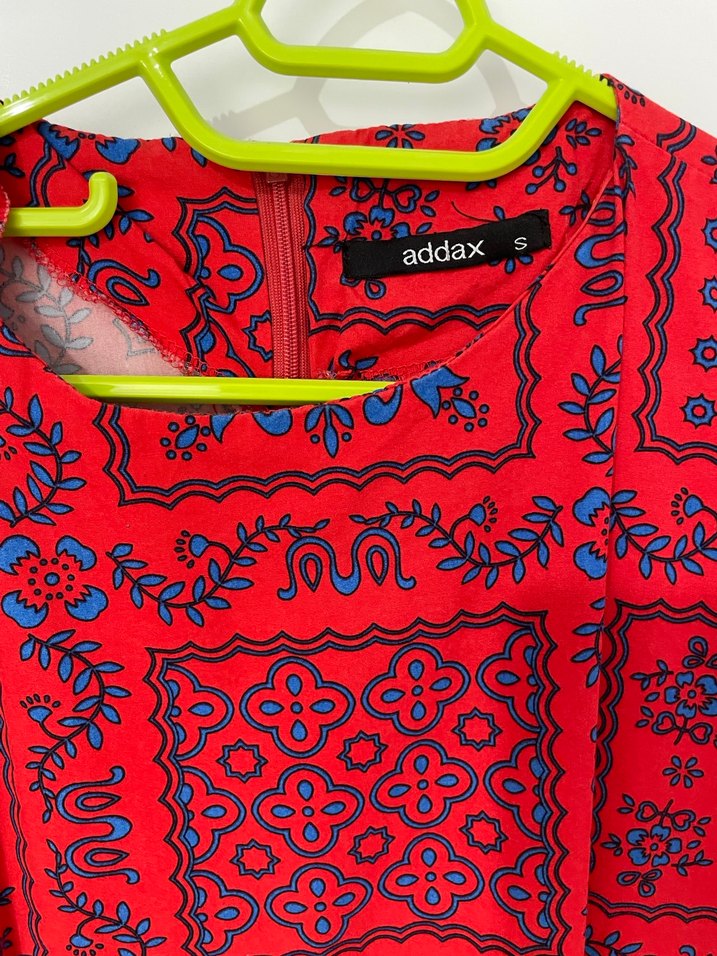 Bohem Renkli Uzun Kırmızı Elbise - Görsel 4