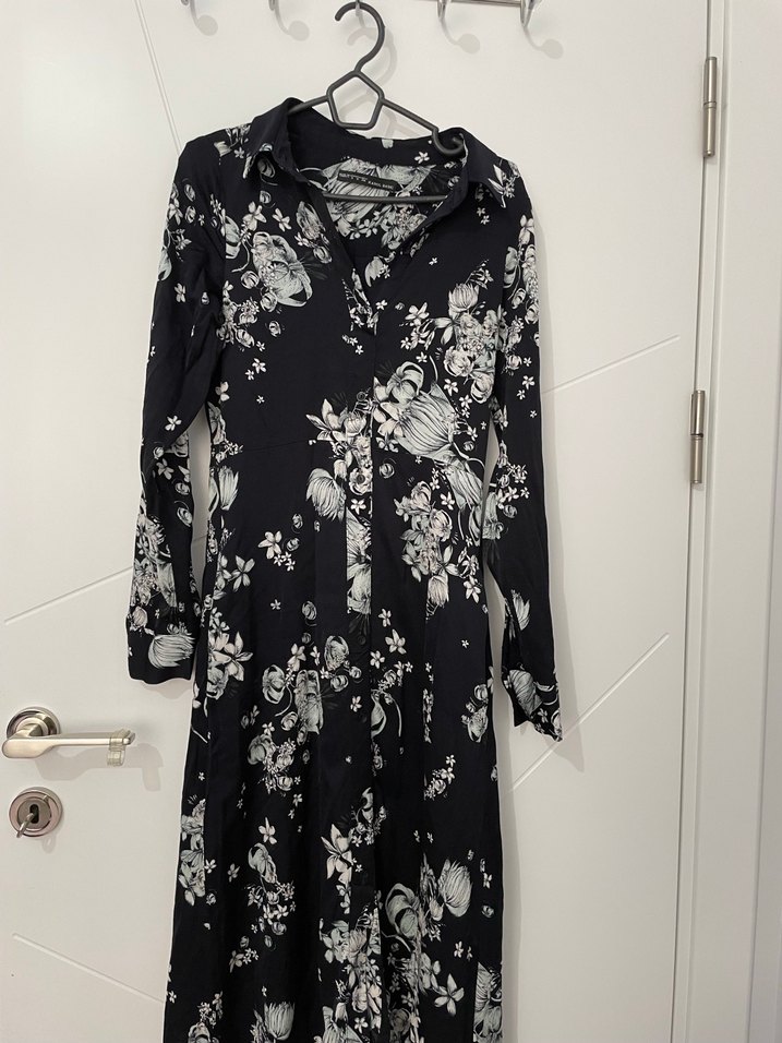 Siyah Çiçek Desenli Uzun Kollu Uzun Elbise - Görsel 2