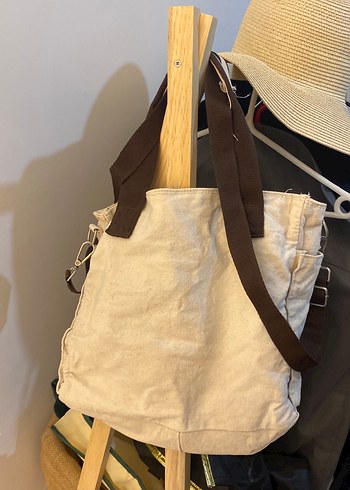 Kemerli Bej Keten Kadın Çanta - Görsel 2