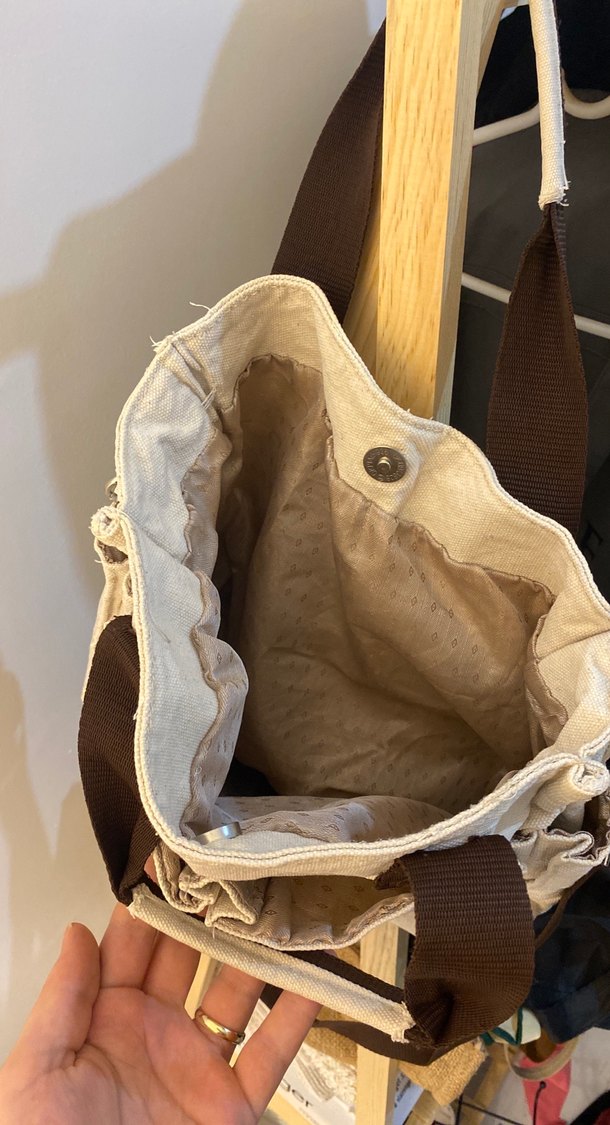 Kemerli Bej Keten Kadın Çanta - Görsel 3