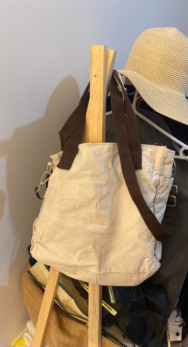 Kemerli Bej Keten Kadın Çanta - Görsel 2