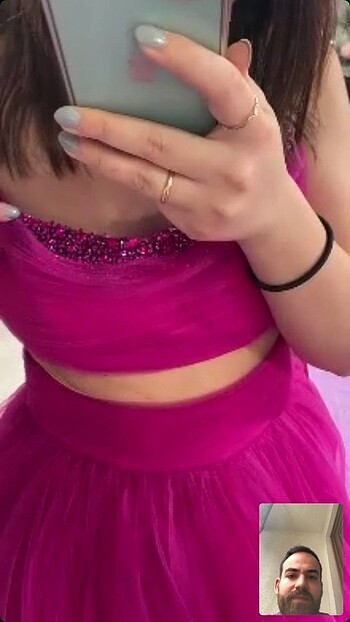 38 Beden Fuşya pembe tüllü gece elbisesi abiye