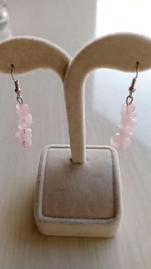 Pembe kuvars kırık taş küpe