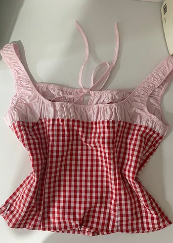 Kırmızı Ekose Desenli crop top - Görsel 3