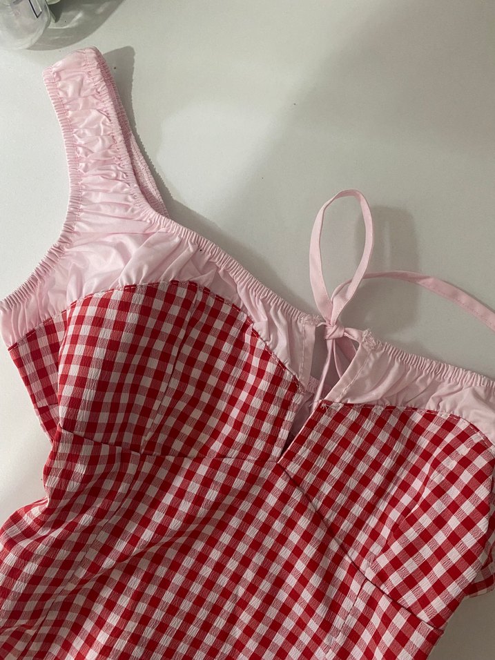 Kırmızı Ekose Desenli crop top - Görsel 2