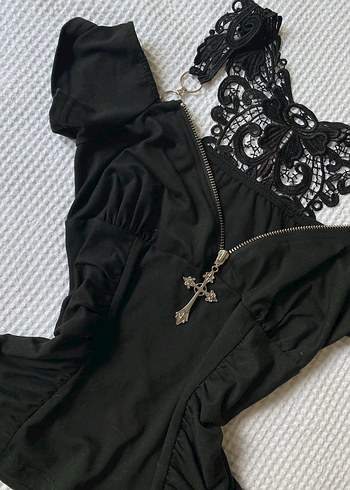 Dantel Detaylı Siyah Gotik Büstiyer - Görsel 4