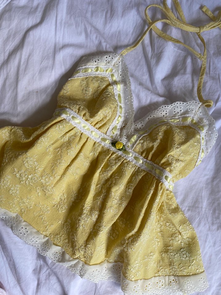 Sarı yazlık lolita crop top - Görsel 2