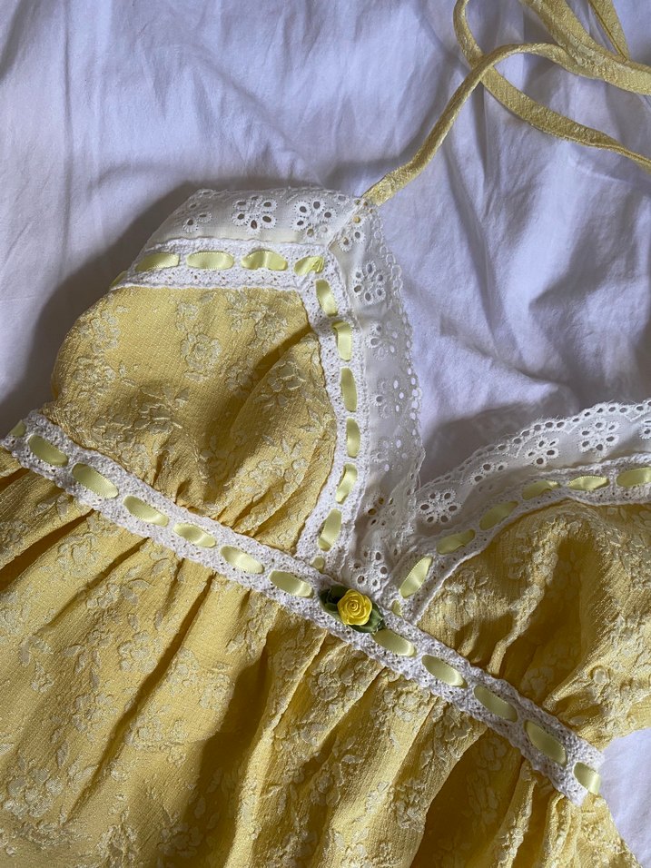 Sarı yazlık lolita crop top - Görsel 3