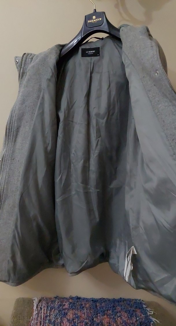 Kapüşonlu gri uzun kaban - Görsel 2