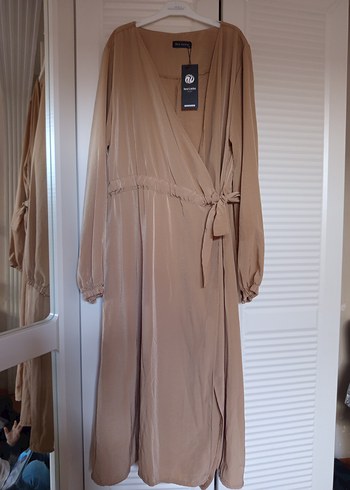 Bej Uzun Kollu Kadın elbise - Görsel 2