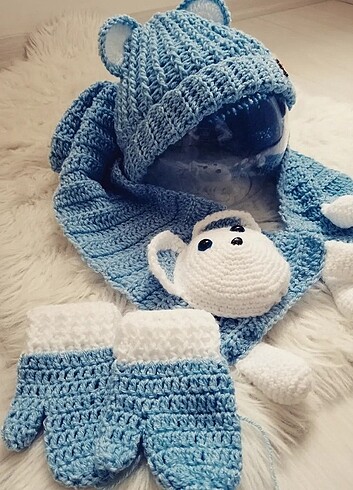 3-5 Yaş, 21 cm Beden mavi Renk Üçlü takım