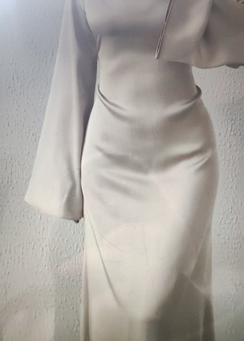 Bej Tesettür Uzun Abiye - Görsel 2