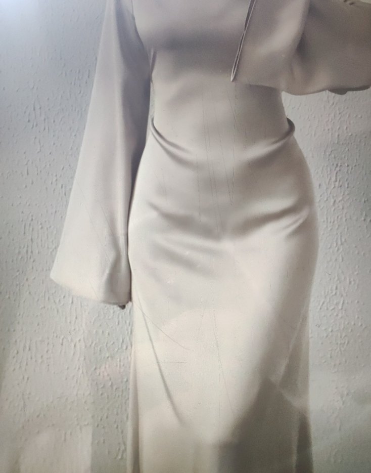 Bej Tesettür Uzun Abiye - Görsel 2