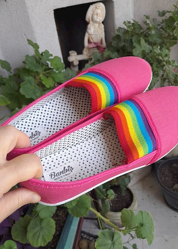 38 Beden Renkli Pembe Bez Kadın Ayakkabı