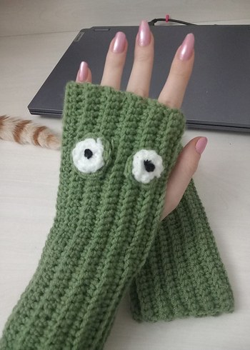 Yeşil Örgü Kadın Eldiveni - Görsel 4