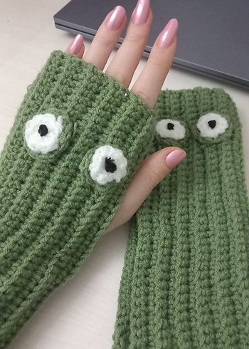Yeşil Örgü Kadın Eldiveni - Görsel 5