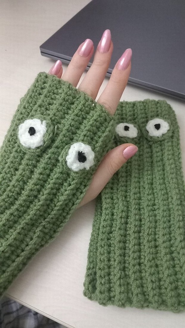 Yeşil Örgü Kadın Eldiveni - Görsel 5