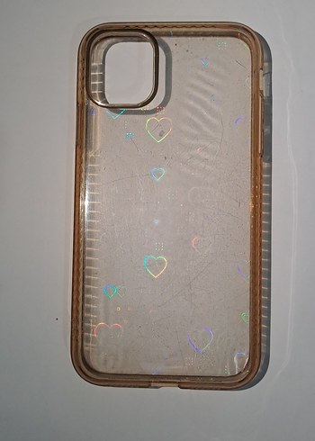 IPHONE 11 Şeffaf Bej Telefon Kılıfı Kalp Desenli