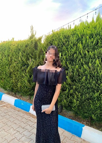 38 Beden siyah Renk Omuzları Açık Siyah uzun Abiye Elbise