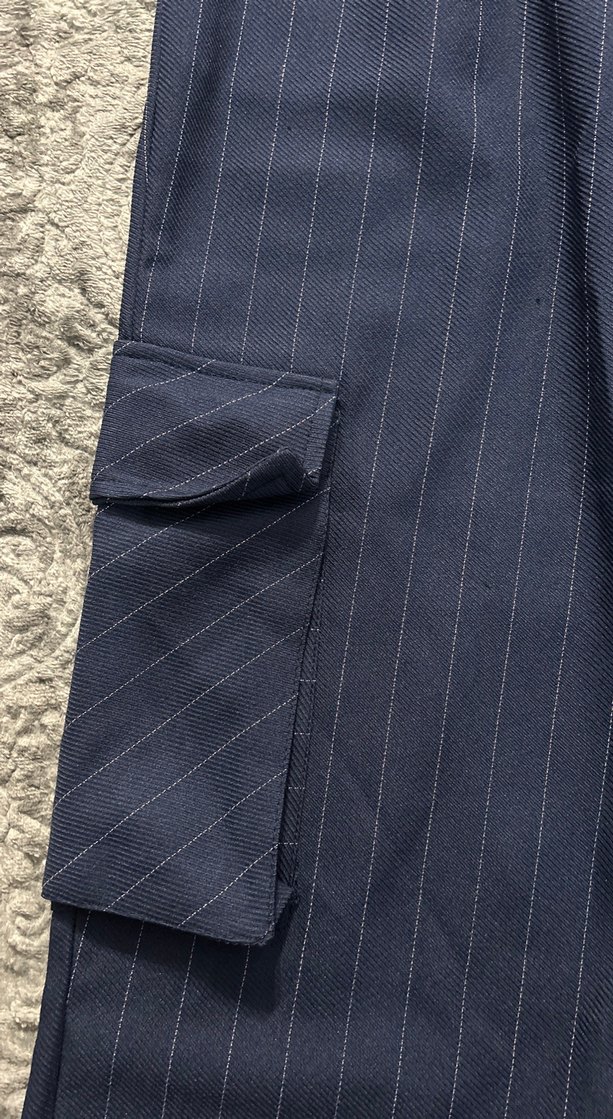 Çizgili Lacivert Kadın kumaş pantolon - Görsel 3