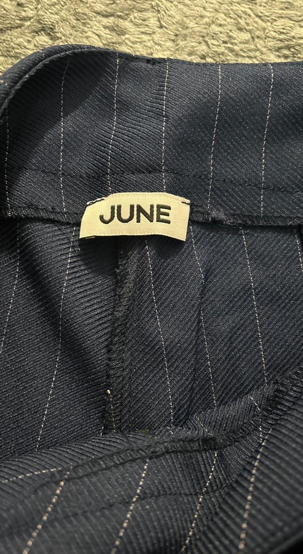 Çizgili Lacivert Kadın kumaş pantolon - Görsel 4