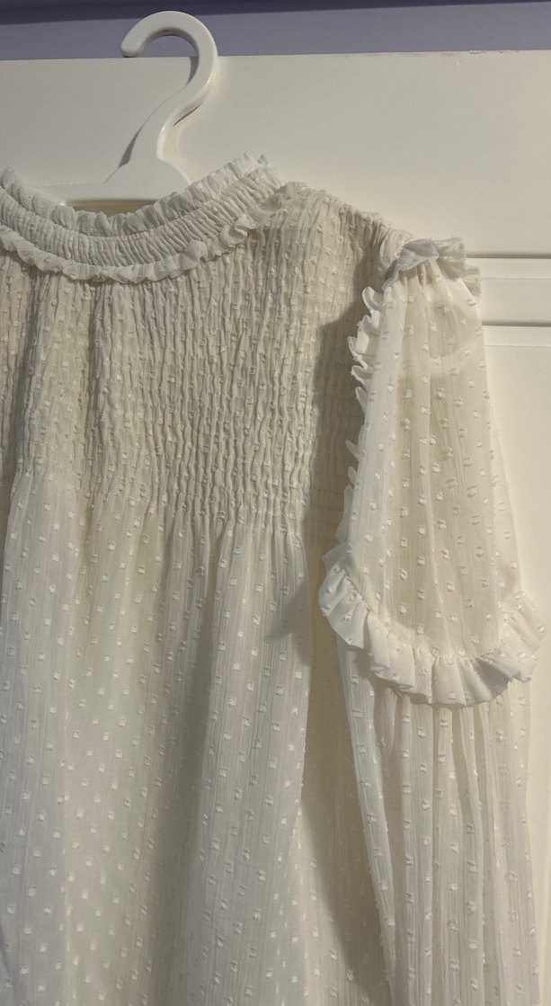 Uzun Kollu Fırfırlı Beyaz Bohem Bluz - Görsel 2