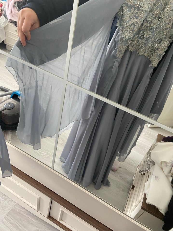 Nakışlı Gri Uzun Kollu Bohem Kadın Elbise - Görsel 4