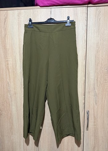 Kadın Haki Midi Salaş Kumaş Pantolon - Görsel 3