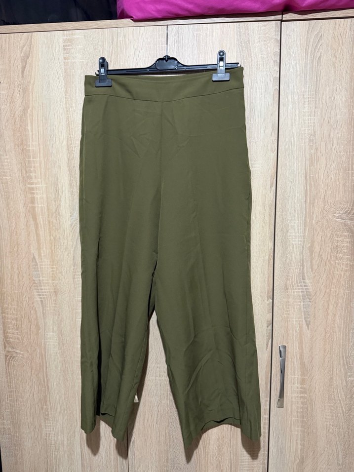 Kadın Haki Midi Salaş Kumaş Pantolon - Görsel 3