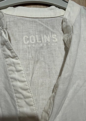 Düğmeli V Yakalı Beyaz Keten Gömlek - Görsel 4