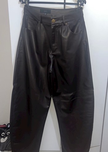 Zara Aci Kahve Deri Pantolon