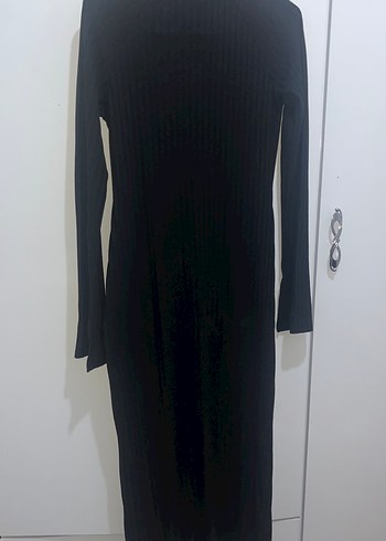 H&M Siyah Fitilli Uzun Elbise