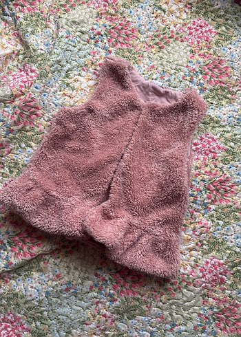 Pembe Peluş Kız Yeleği V Yakalı - Görsel 4