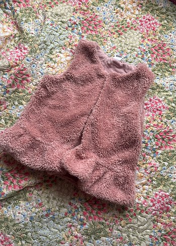 Pembe Peluş Kız Yeleği V Yakalı - Görsel 2