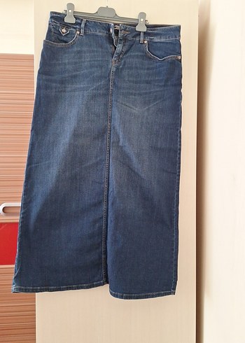 LC Waikiki Kemerli Lacivert Midi Denim Etek