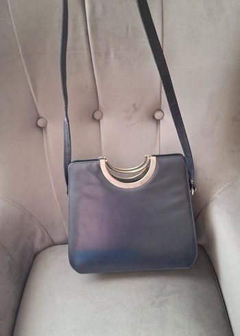 Kadın Lacivert Deri Tokalı Çanta Vintage model