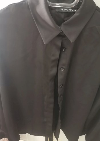 Siyah Düğmeli Saten Kadın Gömlek - Görsel 3