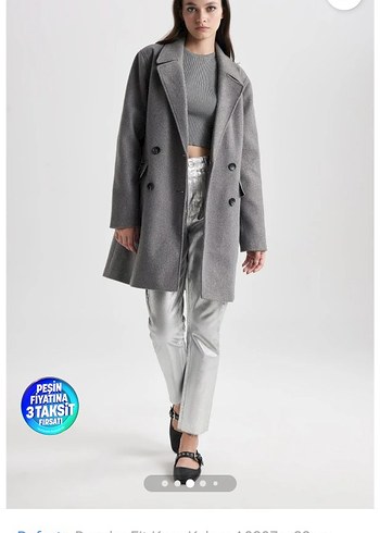 Gri Düğmeli Midi Kadın Kaşe Kaban - Görsel 2