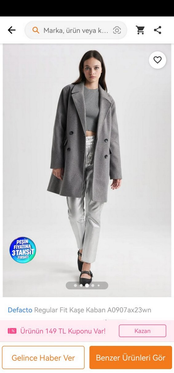 Gri Düğmeli Midi Kadın Kaşe Kaban - Görsel 2