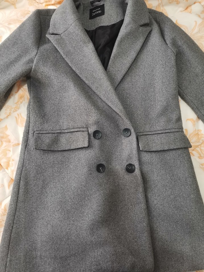 Gri Düğmeli Midi Kadın Kaşe Kaban - Görsel 3