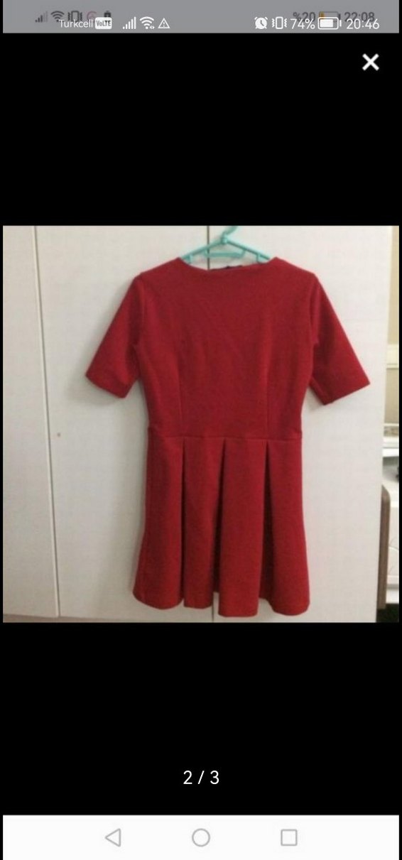 Kısa Kollu Kırmızı Mini Pilili Elbise - Görsel 2