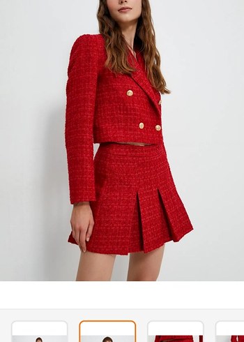 Kırmızı Pilili Mini Tüvit Etek - Görsel 2