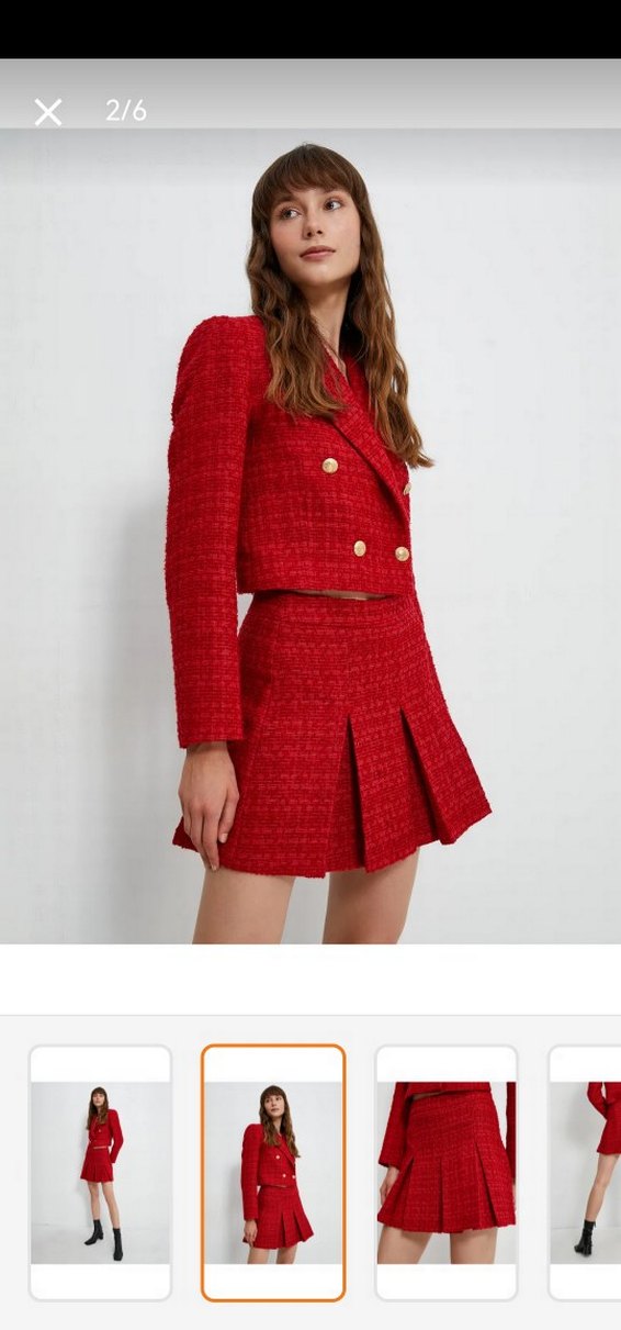 Kırmızı Pilili Mini Tüvit Etek - Görsel 2