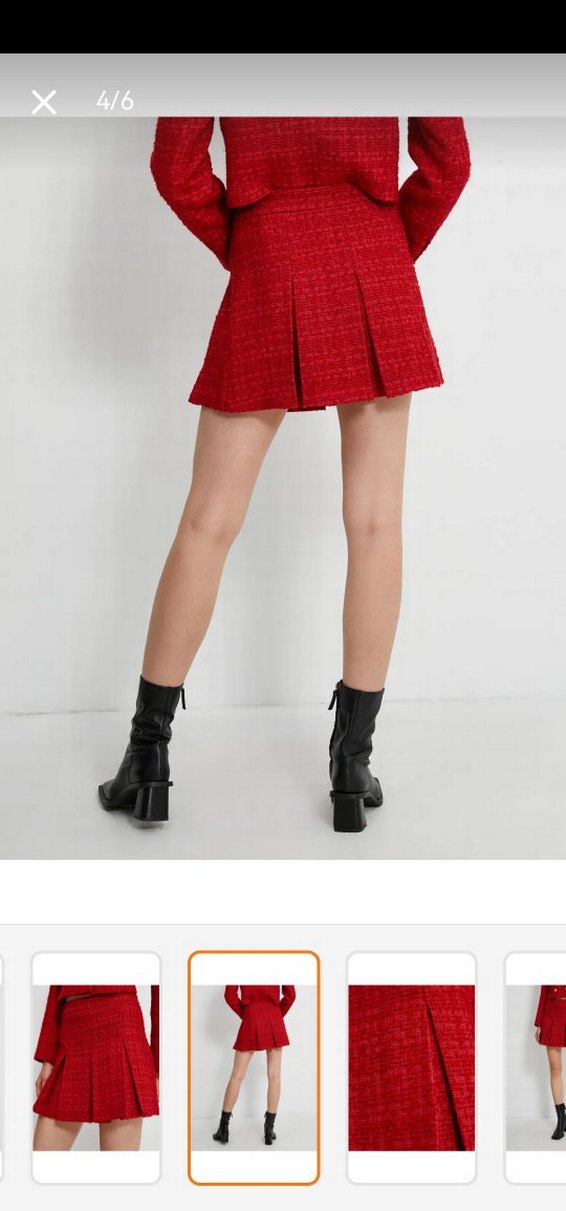 Kırmızı Pilili Mini Tüvit Etek - Görsel 3