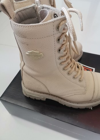 Bej Deri Bağcıklı Harley Kadın Bot - Görsel 6