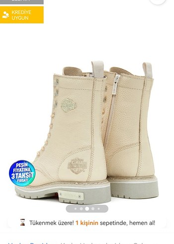 Bej Deri Bağcıklı Harley Kadın Bot - Görsel 2